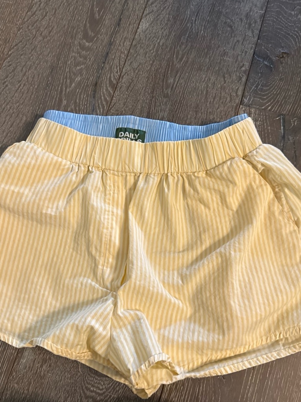 Daily Drills pale yellow and light blue striped shorts